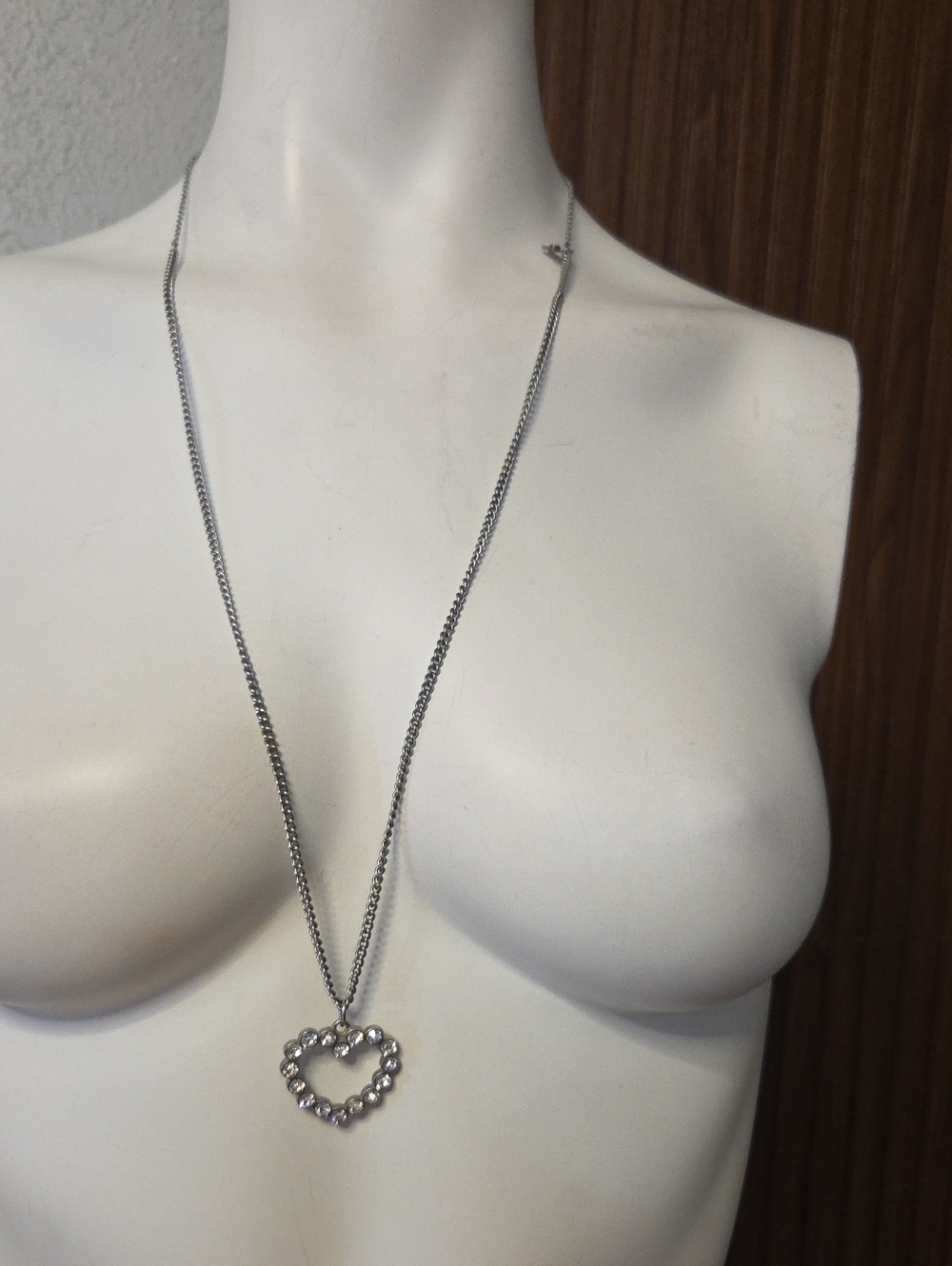 Silver Heart Crystal Pendant Necklace - Classic Silver Heart Necklace 1987